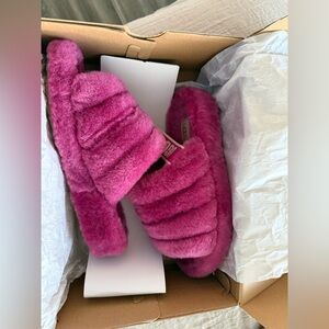 UGG Women's Plush Fuchsia Yeah Fluff wedge slippers